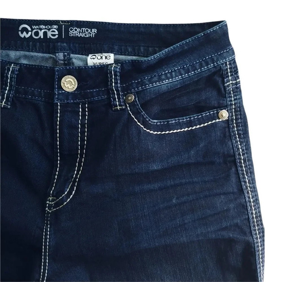 Warehouse One Dark Wash Denim Jeans Embroidery High Rise Straight  Leg 36 Reg - Picture 4 of 8